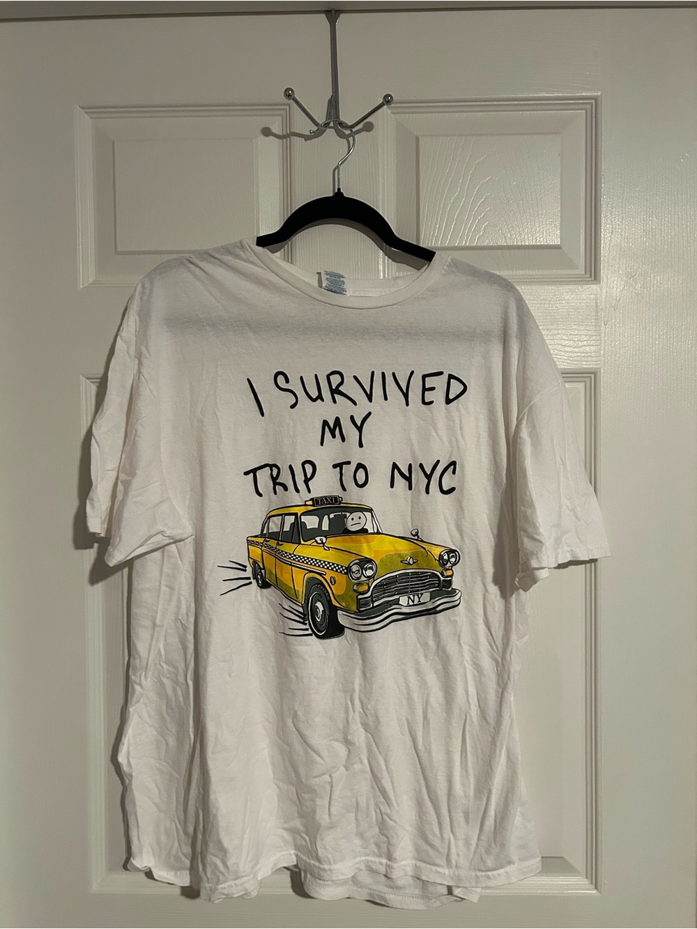 White 'I Survived My Trip to NYC' Graphic Tee with Yellow Taxi